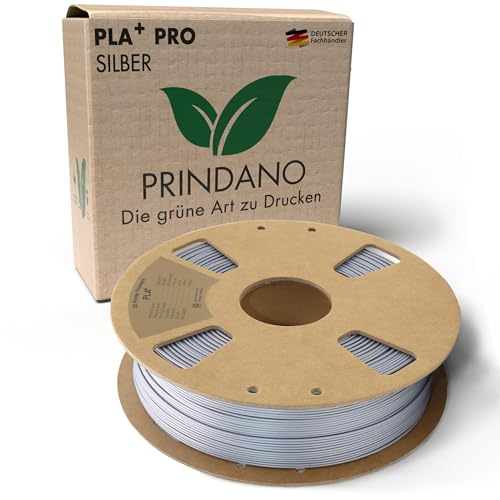 Prindano BIO PLA+ Filament 1.75mm PLA Plus 3D Drucker Filament 1 kg Spule Maßgenauigkeit +/- 0,03mm PLA+ FDM Druckerverbrauchsmaterial PLA+ Pro Silber von Prindano