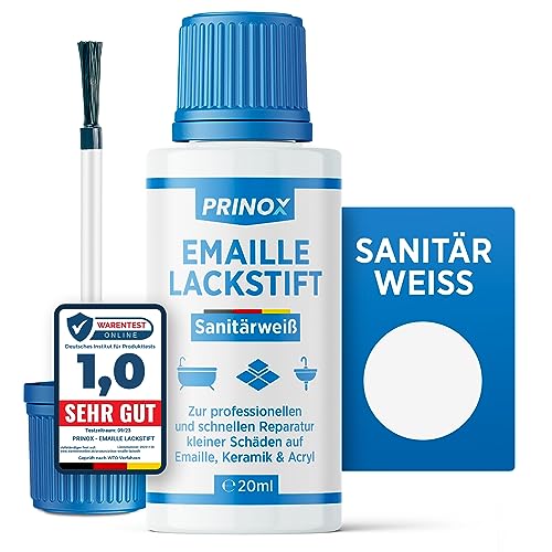 Prinox Emaille Lackstift zur professionellen Reparatur von kleinen Schäden auf Emaille, Fliesen, Keramik und Acryl - Wasserfest Bad & Sanitär Lack als Fugenstift, Reparatur für Waschbecken & Fliesen von Prinox