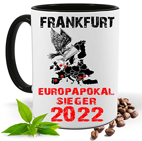 Frankfurt Europapokal Sieger 2022 bedruckte Fan Tasse mit Spruch | Geschenk Idee| Kaffee Tee Tasse | Fototasse, Motivtasse | Kaffeetasse, Teetasse |Keramik (Schwarz) von Print Deluxe