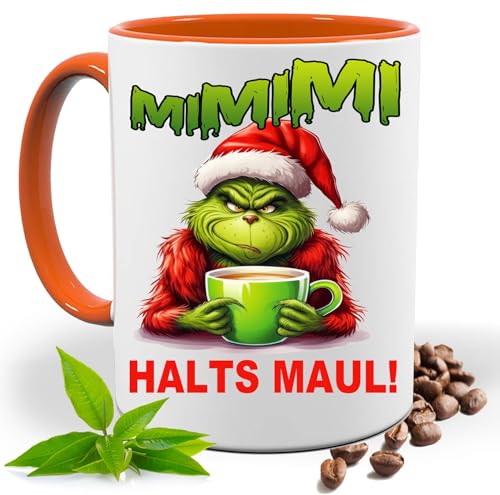 Grinch Tasse mit Lustigem Spruch, MiMiMi, Weihnachten |Geschenk Idee| Kaffee Tee Bürotasse | Fototasse, Motivtasse | Kaffeetasse, Teetasse |Keramik (Orange) von Print Deluxe