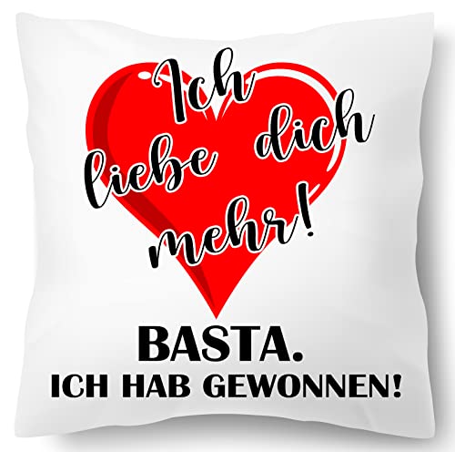 Ich Liebe Dich mehr- Basta, Kissen mit Spruch, Geschenk Idee für Paare, | Liebe, Schatz, Liebeskissen, Partner, Kuschel Dekokissen, Zierkissen 40X40| Kissenbezug (mit Kissenfüllung) von Print Deluxe