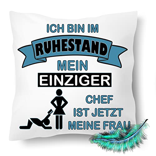 Print Deluxe Lustig bedrucktes Ruhestand Kissen, Rentner, Rente Geschenk Idee, Mein einziger Chef ist jetzt Meine Frau | Kuschel Dekokissen, Zierkissen 40X40| Kissenbezug (mit Kissenfüllung) von Print Deluxe