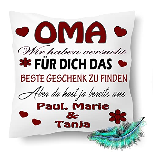 OMA Kissen personalisiert mit Namen, Geburtstags Geschenk, bedrucktes Kissen Beste Oma der Welt | Großmutter, Enkel | Kuschel Dekokissen, Zierkissen 40X40| Kissenbezug (ohne Kissenfüllung) von Print Deluxe