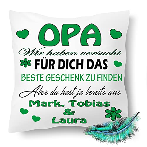 Opa Kissen personalisiert mit Namen, Geburtstags Geschenk, bedrucktes Kissen Bester Opa der Welt | Großvater, Enkel | Kuschel Dekokissen, Zierkissen 40X40| Kissenbezug (ohne Kissenfüllung) von Print Deluxe