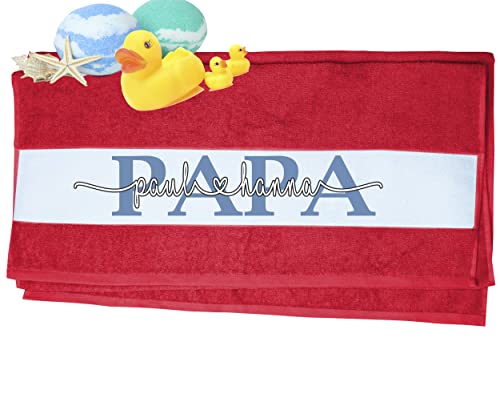 PAPA Handtuch personalisiert mit Kinder Namen bedruckt| Duschtuch, Badetuch, Saunatuch, Sporthandtuch| Frottiertücher |Geburtstag, Vatertag persönliche Geschenk Idee | Größe:70x140cm (Rot) von Print Deluxe