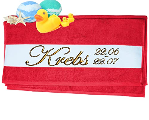 Print Deluxe Handtuch mit Sternzeichen personalisiert Bedruckt| Duschtuch, Badetuch, Saunatuch, Sporthandtuch| Frottiertücher |Geburtstag persönliches Geschenk Idee | Größe:70x140cm (Krebs, Rot) von Print Deluxe