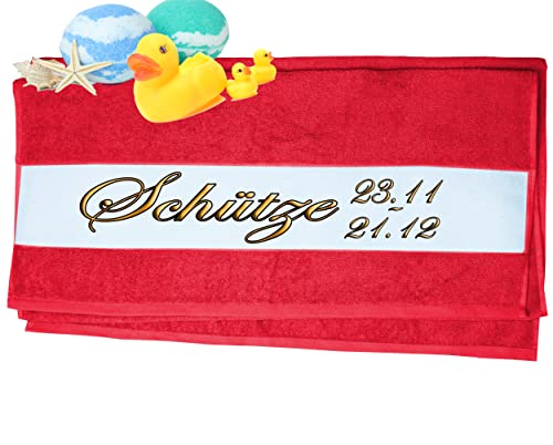 Print Deluxe Handtuch mit Sternzeichen personalisiert Bedruckt| Duschtuch, Badetuch, Saunatuch, Sporthandtuch| Frottiertücher |Geburtstag persönliches Geschenk Idee | Größe:70x140cm (Schütze, Rot) von Print Deluxe