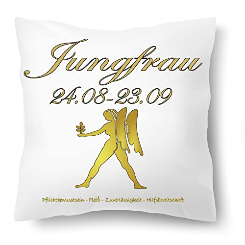 Print Deluxe Kissen mit Sternzeichen, Horoskop, Tierkreiszeichen, Weihnachtsen Geburtstag Geschenk Idee | Kuschel Dekokissen, Zierkissen 40X40| Kissenbezug & Füllung (mit Kissenfüllung, Jungfrau) von Print Deluxe