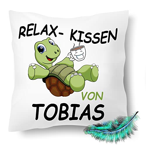 Print Deluxe Lustig bedrucktes Relax Kissen personalisiert mit Namen, Schildkröte und Spruch |Geschenk, Kuschel Dekokissen, Zierkissen 40X40| Kissenbezug (ohne Kissenfüllung) von Print Deluxe