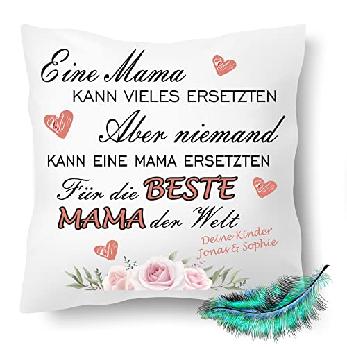 Print Deluxe Mama Kissen, Muttertag, Geburtstags Geschenk, bedrucktes Kissen | Dekokissen, Zierkissen | Kuschelkissen 40X40 Bedruckt | Kissenbezug (mit Kissenfüllung) von Print Deluxe