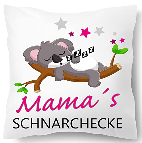 Print Deluxe Mamas Schnarchecke, Lustig bedrucktes Kissen mit Spruch, Koala, Geschenk Idee | Kuschel Dekokissen, Zierkissen 40X40| Kissenbezug & Füllung (mit Kissenfüllung) von Print Deluxe