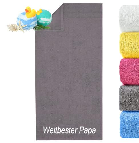 Print Deluxe Weltbester Papa Handtuch hochwertig Bestickt | Duschtuch, Badetuch, Saunatuch, Sporthandtuch| Frottiertücher |Geburtstag, Vatertag persönliche Geschenk Idee | Größe:70x140cm (Anthrazit) von Print Deluxe