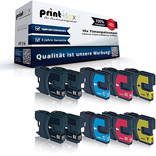 10x Print-Klex Tintenpatronen kompatibel für Brother DCP 145 C 160 Series 163 C 165 C 167 C 190 Series 195 C 197 C 365 CN LC-980 LC980 XXL 4X Schwarz 2X Blau 2X Rot 2X Gelb Color Pro Serie von Print-Klex GmbH & Co.KG