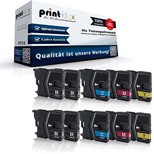 10x Print-Klex Tintenpatronen kompatibel für Brother DCPJ125 DCPJ140W DCPJ315W DCPJ515W MFCJ220 MFCJ265W MFCJ270W LC-985 LC985 XXL 4X Black 2X Cyan 2X Magenta 2X Yellow Office Print Serie von Print-Klex GmbH & Co.KG