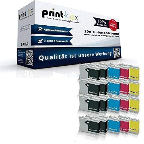 20x Print-Klex Tintenpatronen kompatibel für Brother LC970 LC1000 DCP 130C DCP 135C DCP 150C DCP 153C DCP 157C DCP 330C DCP 330CN - Sparpack - Eco Office Serie - 8X Black 4X Cyan 4X Magenta 4X Yellow von Print-Klex GmbH & Co.KG