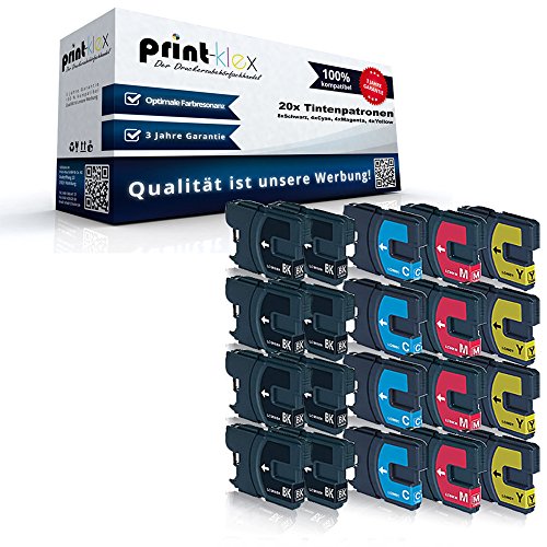 20x Print-Klex XL Tintenpatronen Sparset kompatibel für Brother DCP145 C DCP163 C DCP165 C DCP167 C DCP195 C DCP197 C LC980BK LC980C LC980M LC980Y - 8X Black, 4X Cyan, 4X Magenta, 4X Yellow von Print-Klex GmbH & Co.KG
