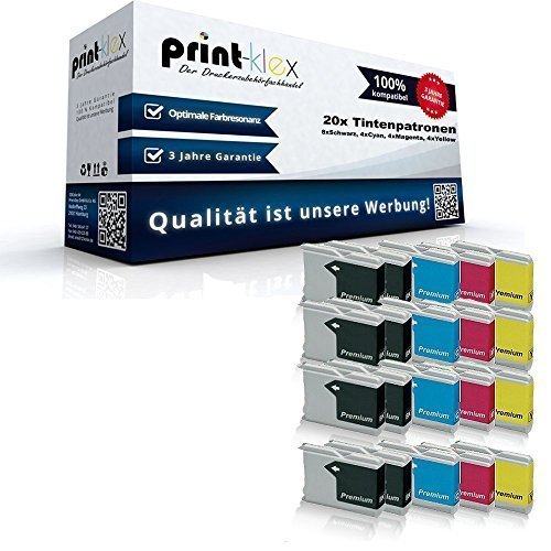20x Print-Klex XL Tintenpatronen kompatibel für Brother DCP 540CJ DCP 540CN DCP 550CJ DCP 560CN DCP 660CN DCP 680CN DCP 750CW DCP 770CW Fax 1355 Fax 1360 Fax 1460-8x Black, 4X Cyan, 4X Magenta, 4X Ye von Print-Klex GmbH & Co.KG