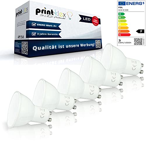 Print-Klex GmbH & Co.KG 5x LED Leuchtmittel GU10 3W 4000K Neutralweiß Glühbirne Lampe Birne nicht Dimmbar von Print-Klex GmbH & Co.KG