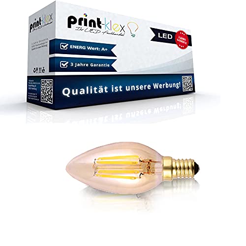 Print-Klex GmbH & Co.KG LED Leuchtmittel Filament Vintage in Kerzenform C35 E14 4W 2200K - Warmweiß Birne Lampe Retro von Print-Klex GmbH & Co.KG