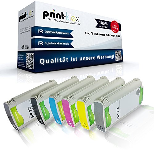 Print-Klex 6x Kompatible Tintenpatronen kompatibel für HP DesignJet T790 PS 44 Inch T795 C9403A C9370A C9371A C9372A C9373A C9374A 72 Magenta Yellow Foto Black Grau Schwarz Cyan - Laser Pro Serie von Print-Klex GmbH & Co.KG