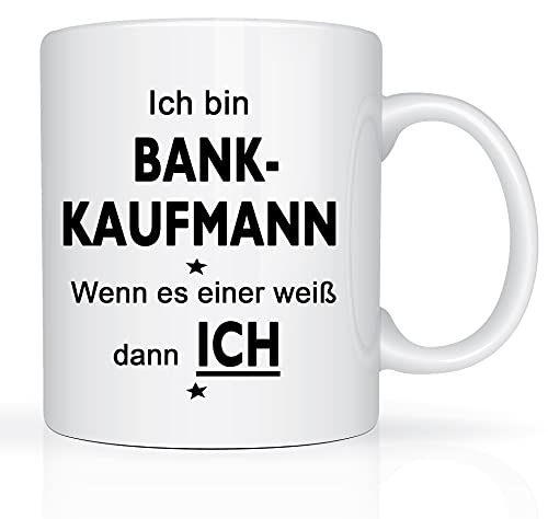 Print-Klex Berufstasse mit Bankkaufmann Motiv Bedruckt Bankkaufmann Tasse für Beruf Geschenk Kaffeebecher Geschenktasse Teetasse Arbeitstasse Arbeitsbecher mit Druck 330ml Beruf Tasse von Print-Klex GmbH & Co.KG