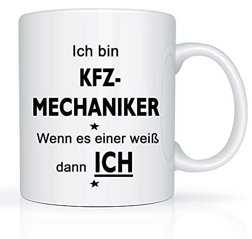 Print-Klex Berufstasse mit KFZ-Mechaniker Motiv Bedruckt KFZ-Mechaniker Tasse für Beruf Geschenk Kaffeebecher Geschenktasse Teetasse Arbeitstasse Arbeitsbecher mit Druck 330ml Beruf Tasse von Print-Klex GmbH & Co.KG