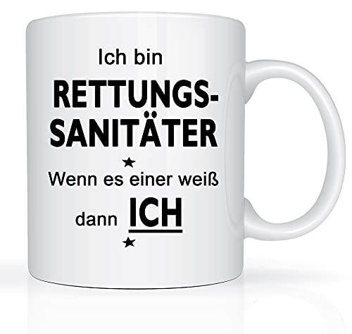 Print-Klex Berufstasse mit Rettungssanitäter Motiv Bedruckt Rettungssanitäter Tasse für Beruf Geschenk Kaffeebecher Geschenktasse Teetasse Arbeitstasse Arbeitsbecher mit Druck 330ml Beruf Tasse von Print-Klex GmbH & Co.KG