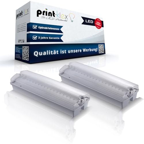 Print-Klex GmbH & Co.KG 2x LED Notleuchten 3W Aufputz IP65 6000K - Kaltweiß Notlicht Fluchtweg Leuchte Notbeleuchtung von Print-Klex GmbH & Co.KG