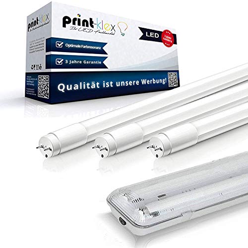 Print-Klex GmbH & Co.KG Doppelhalter-120cm + LED Leuchtstoffröhre T8 G13 18W 3000K - Warmweiß Feuchtraumleuchte Arbeitsbeleuchtung Lichtleiste Röhrenlampe Deckenleuchte mit Schutzabdeckung von Print-Klex GmbH & Co.KG