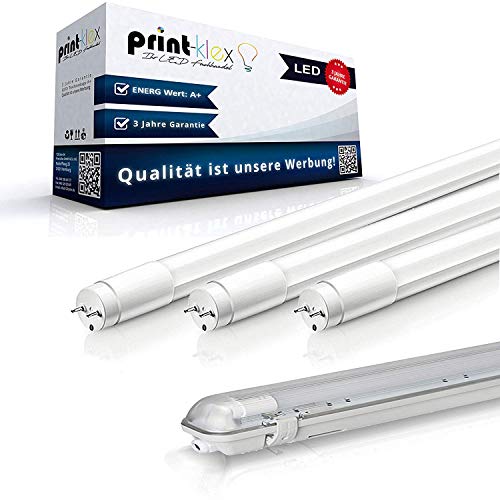 Print-Klex GmbH & Co.KG Einzelhalter-120cm + LED Leuchtstoffröhre T8 G13 18W 3000K - Warmweiß Feuchtraumleuchte Arbeitsbeleuchtung Lichtleiste Röhrenlampe Deckenleuchte mit Schutzabdeckung von Print-Klex GmbH & Co.KG