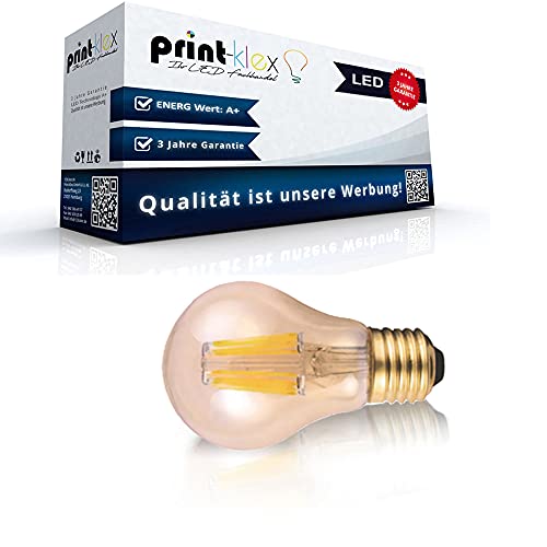 Print-Klex GmbH & Co.KG LED Leuchtmittel Filament Vintage in Birnenform A60 E27 6W 2200K - Warmweiß Lampe Glas Birne Retro von Print-Klex GmbH & Co.KG