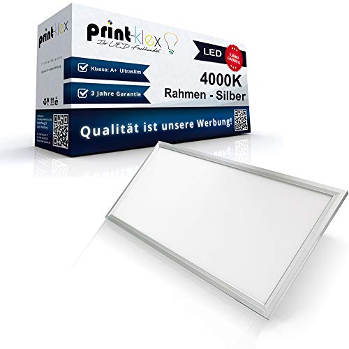 Print-Klex GmbH & Co.KG LED Panel Ultraslim 30x120cm Deckenleuchte Lampe Flächenleuchte 4000K Neutralweiß 36W 3600 Lumen Silber Gehäuse 120 x 30cm 120cm x 30cm - Office Plus Serie von Print-Klex GmbH & Co.KG