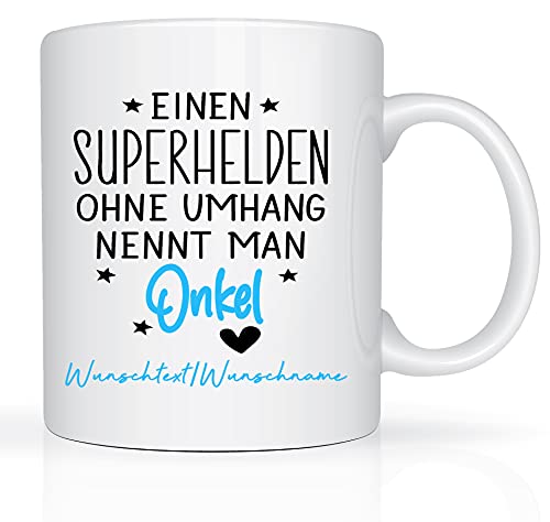 Print-Klex Tasse mit Namen Tasse mit Spruch und Onkel Motiv Bedruckt Namentasse Namensbecher Onkelmotiv für alle Onkels Kindertasse Weiß Geschenkbecher Spruchtasse Keramik mit Druck 330ml von Print-Klex GmbH & Co.KG