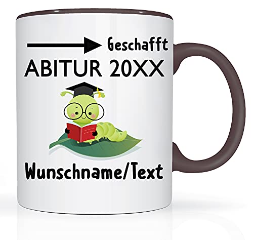 Print-Klex Tasse mit Namen und Abitur Motiv Bedruckt Namentasse Namensbecher mit Abitur Motiv Geschenktasse Weiß/Schwarz Kaffeebecher Geschenk Becher Spruchtasse Keramik mit Druck 330ml Tasse mit Text von Print-Klex GmbH & Co.KG