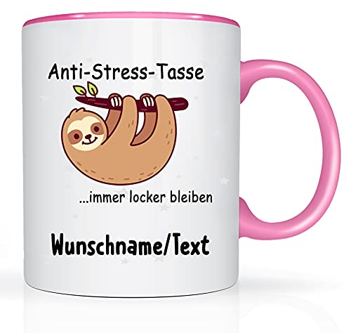 Print-Klex Tasse mit Namen und Anti Stress Motiv Bedruckt Namentasse Namensbecher mit Anti Stress Motiv Geschenktasse Weiß/Rosa Kaffeebecher Spruchtasse Keramik mit Druck 330ml Tasse mit Text von Print-Klex GmbH & Co.KG