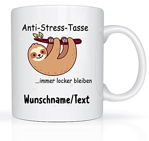 Print-Klex Tasse mit Namen und Anti Stress Motiv Bedruckt Namentasse Namensbecher mit Anti Stress Motiv Geschenktasse Weiß Kaffeebecher Spruchtasse Keramik mit Druck 330ml Tasse mit Text von Print-Klex GmbH & Co.KG
