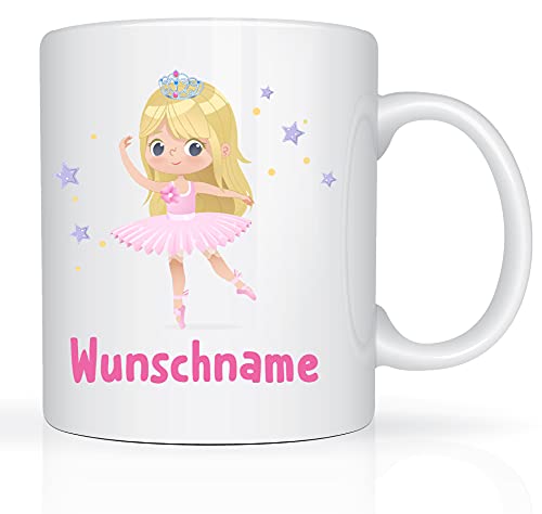 Print-Klex Tasse mit Namen und Ballerina Motiv Bedruckt Namentasse Namensbecher prima Ballerina blond für Mädchen Kindertasse Weiß Spruchtasse Keramik mit Druck 330ml von Print-Klex GmbH & Co.KG