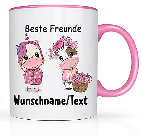 Print-Klex Tasse mit Namen und Beste Freunde Motiv Bedruckt Namentasse Namensbecher Beste Freunde für Mädchen Weiß/Rosa Spruchtasse Geschenkbecher Keramik mit Druck 330ml Tasse mit Text von Print-Klex GmbH & Co.KG