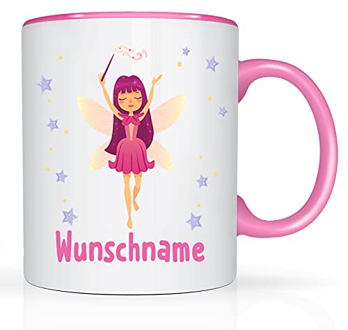 Print-Klex Tasse mit Namen und Fee Motiv Bedruckt Namentasse Namensbecher Feemotiv für Mädchen Kindertasse Weiß/Rosa Spruchtasse Keramik mit Druck 330ml von Print-Klex GmbH & Co.KG