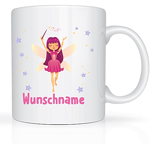 Print-Klex Tasse mit Namen und Fee Motiv Bedruckt Namentasse Namensbecher Feemotiv für Mädchen Kindertasse Weiß Spruchtasse Keramik mit Druck 330ml von Print-Klex GmbH & Co.KG