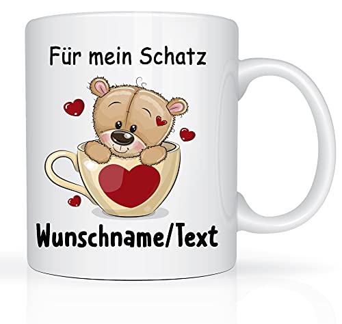 Print-Klex Tasse mit Namen und Für mein Schatz Motiv Bedruckt Namentasse Namensbecher Für mein Schatz Geschenktasse Weiß Kaffeebecher Spruchtasse Keramik mit Druck 330ml Tasse mit Text von Print-Klex GmbH & Co.KG