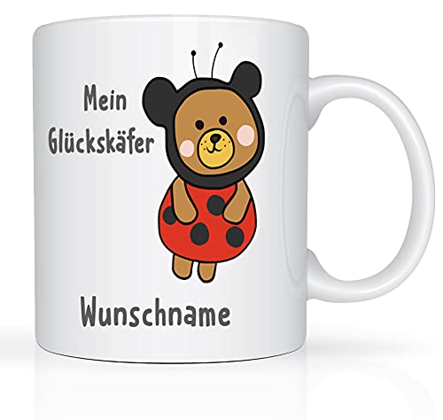 Print-Klex Tasse mit Namen und Glückskäfer Motiv Bedruckt Namenstasse Namensbecher Glückskäfer für Mädchen Kindertasse Keramiktasse Weiß Geschenktasse Spruchtasse Keramik mit Druck Kinder Tasse 330ml von Print-Klex GmbH & Co.KG