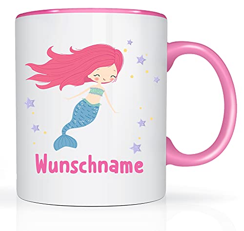 Print-Klex Tasse mit Namen und Meerjungfrau Motiv Bedruckt Namentasse Namensbecher Meerjungfraumotiv mit grüner Flosse für Mädchen Kindertasse Weiß/Rosa Unicorn Spruchtasse Keramik mit Druck 330ml von Print-Klex GmbH & Co.KG