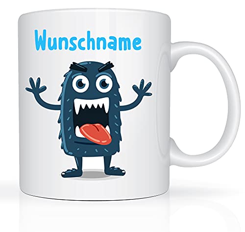 Print-Klex Tasse mit Namen und Monster Schreck Motiv Bedruckt Namenstasse Namensbecher Monster für Jungen Kindertasse Keramiktasse Weiß Geschenktasse Spruchtasse mit Druck Kinder Tasse 330ml von Print-Klex GmbH & Co.KG