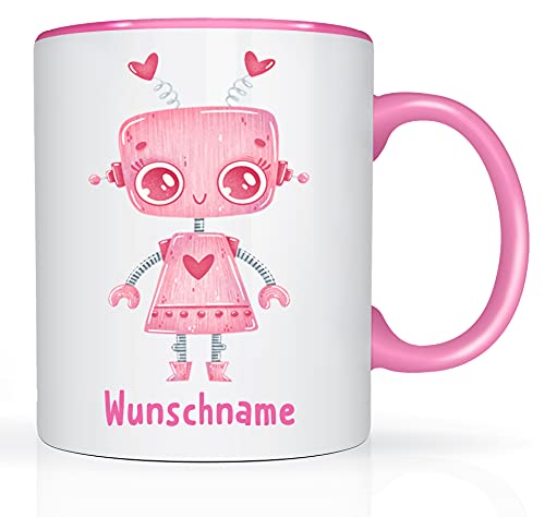 Print-Klex Tasse mit Namen und Roboter Mädchen Roboter Frau Motiv Bedruckt Robotermotiv für Mädchen Kindertasse Keramiktasse Weiß/Rosa Geschenktasse Spruchtasse Keramik mit Druck Kinder Tasse 330ml von Print-Klex GmbH & Co.KG