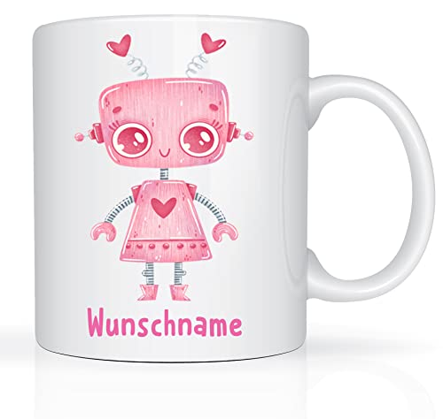 Print-Klex Tasse mit Namen und Roboter Mädchen Roboter Frau Motiv Bedruckt Robotermotiv für Mädchen Kindertasse Keramiktasse Weiß Geschenktasse Spruchtasse Keramik mit Druck Kinder Tasse 330ml von Print-Klex GmbH & Co.KG