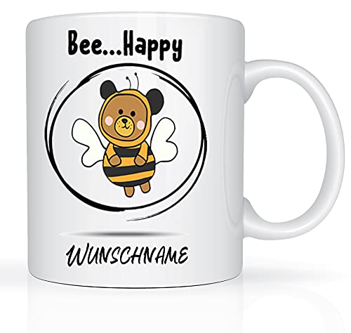 Tasse mit Namen und Bienen Motiv Bedruckt Namentasse Namensbecher Bienenmotiv für Jungen Kindertasse Keramiktasse Weiß Unisize Geschenktasse Spruchtasse Keramik mit Druck Tasse 330ml von Print-Klex GmbH & Co.KG