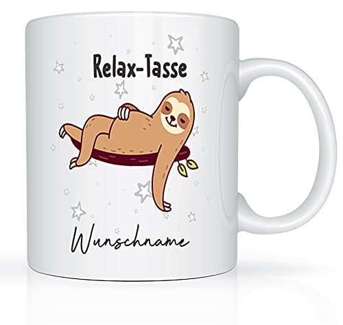 Tasse mit Namen und Relax Motiv Bedruckt Namentasse Namensbecher Relaxmotiv Keramiktasse Weiß Unisize Geschenktasse Geschenkbecher Spruchtasse Spruchbecher Keramik mit Druck Tasse 330ml von Print-Klex GmbH & Co.KG