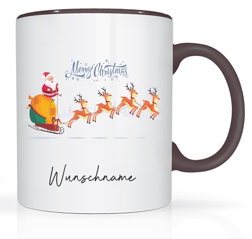 Print-Klex Tasse mit Namen und Merry Christmas Motiv Bedruckt Namentasse Namensbecher Xmas Geschenktasse Weiß/Schwarz Kaffeebecher Teetasse Weihnachtstasse Keramik mit Druck 330ml Tasse mit Text von Print-Klex GmbH & Co.KG