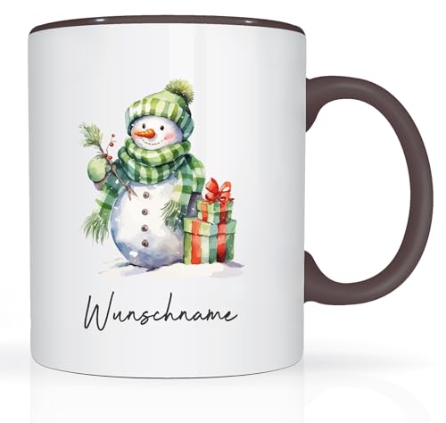 Print-Klex Tasse mit Namen und Schneemann Motiv Bedruckt Namentasse Namensbecher Xmas Geschenktasse Weiß/Schwarz Kaffeebecher Teetasse Weihnachtstasse Keramik mit Druck 330ml Tasse mit Text von Print-Klex GmbH & Co.KG